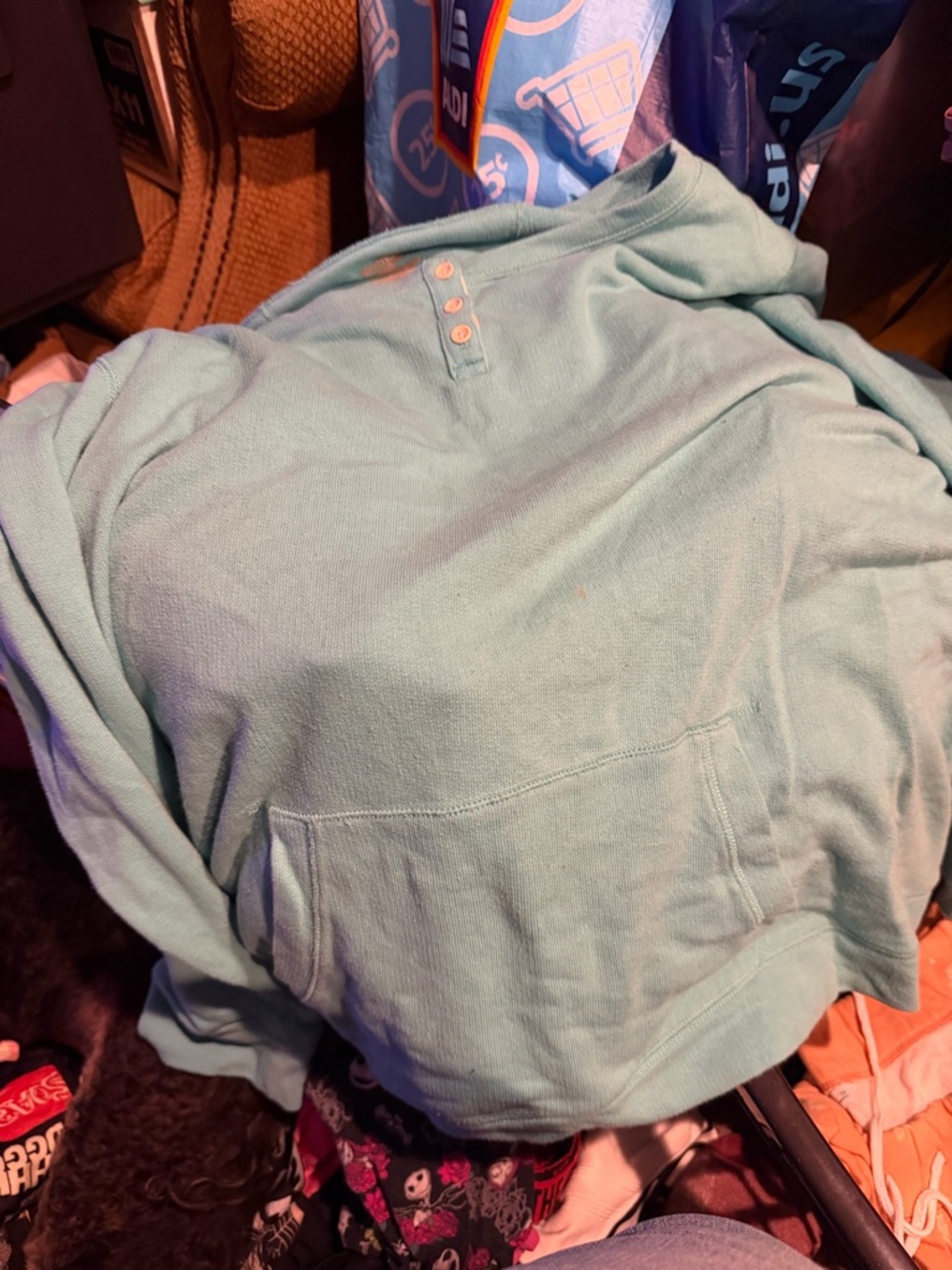 Northcrest Light Aqua Henley Crewneck Sweater